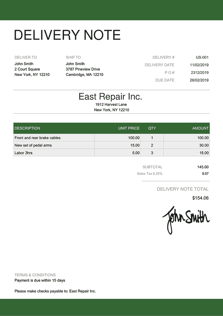 Free Delivery Note Templates Quickly Create Send As PDF