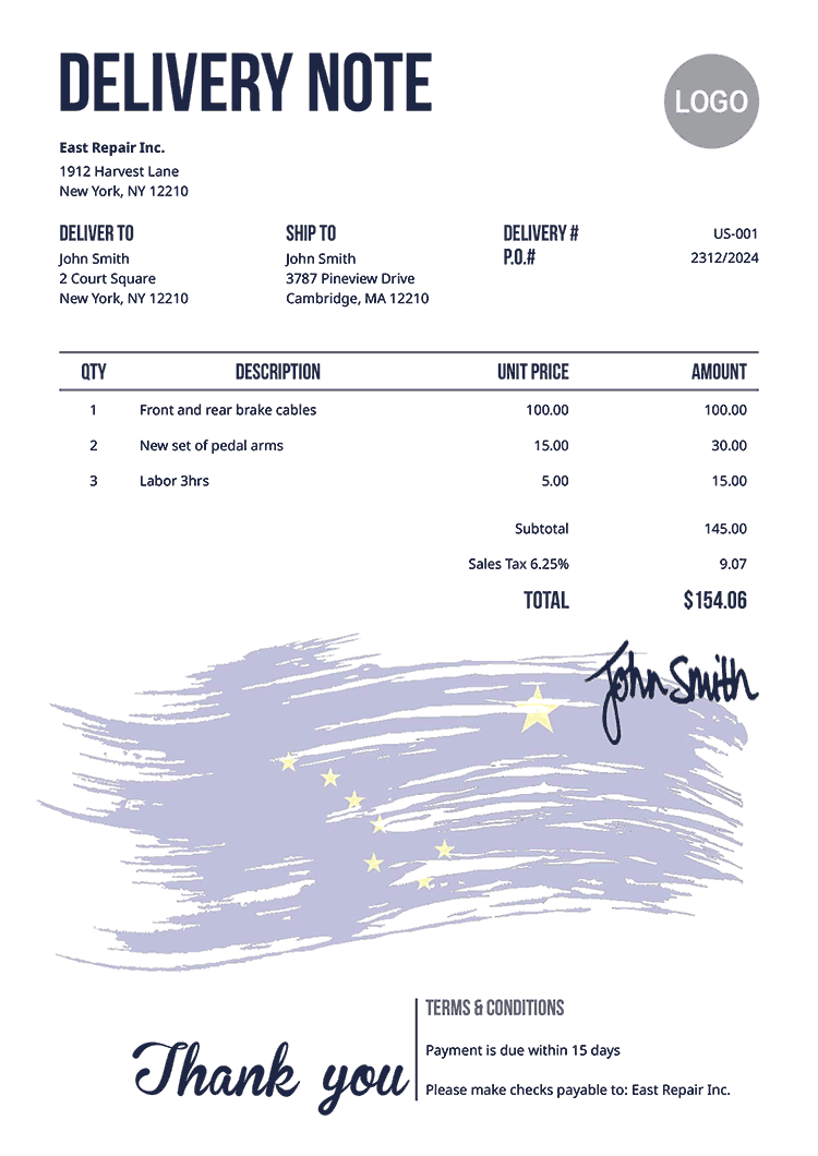 Delivery Note Template Us Flag Of Alaska 