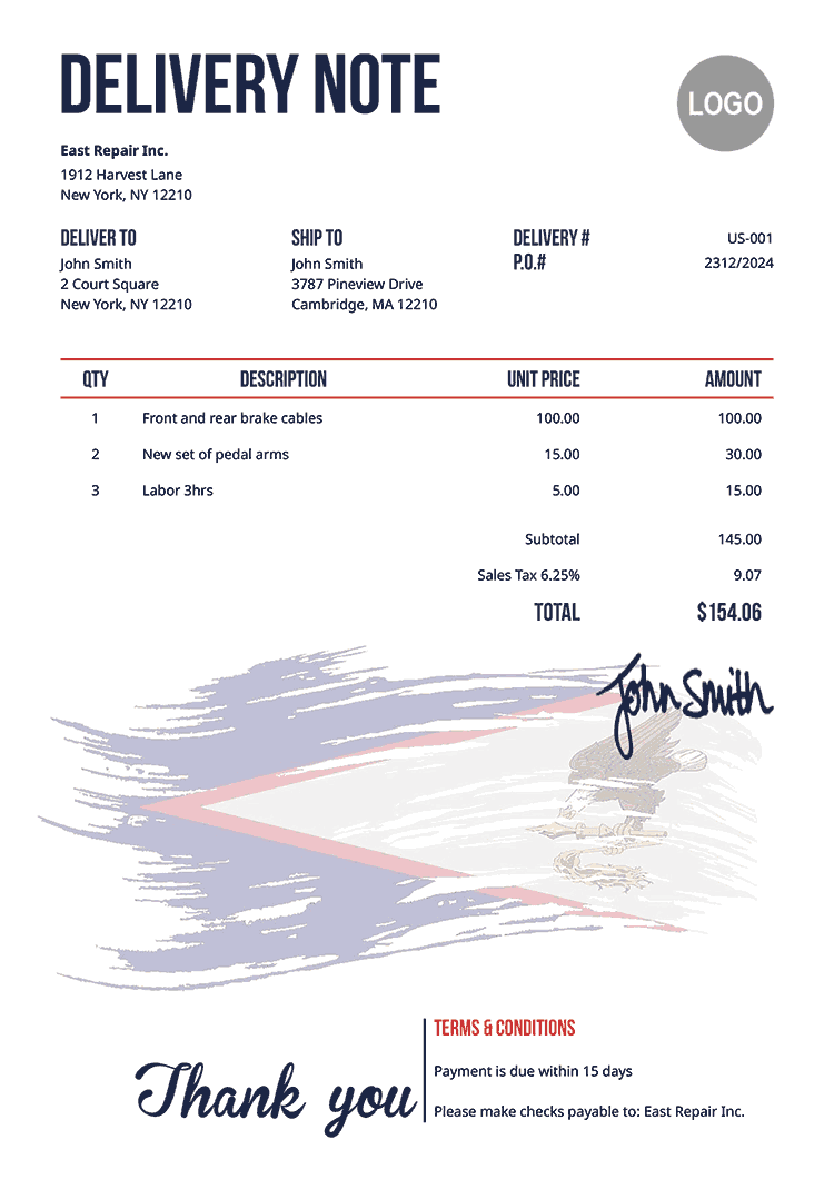 Delivery Note Template Us Flag Of American Samoa 