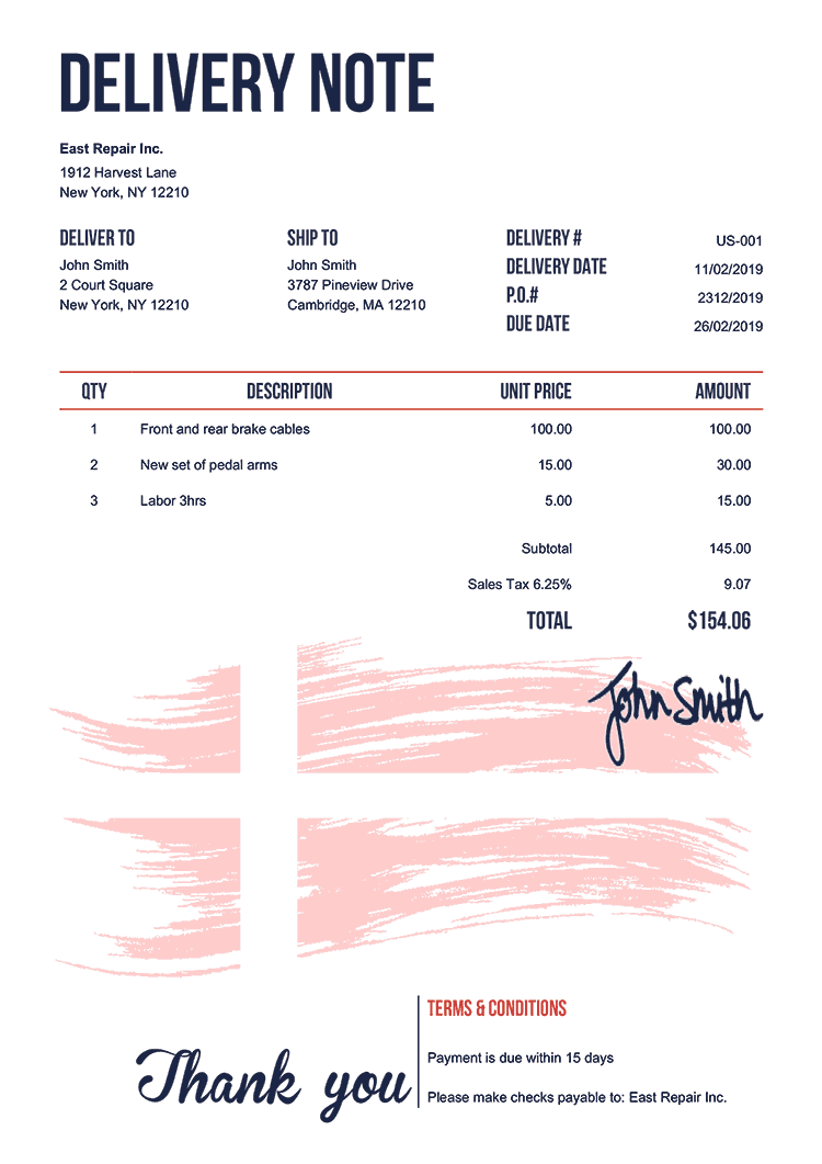 Delivery Note Template Us Flag Of Denmark 