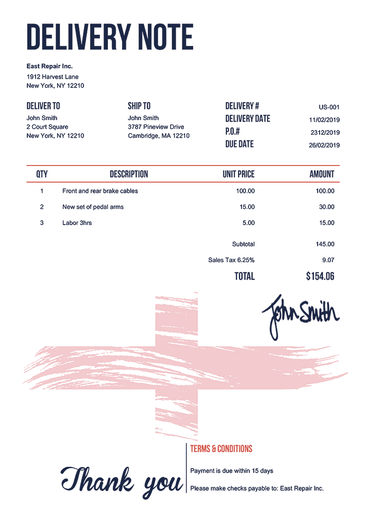 Delivery Note Template Us Flag Of England 