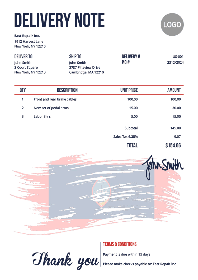 Delivery Note Template Us Flag Of Guam 