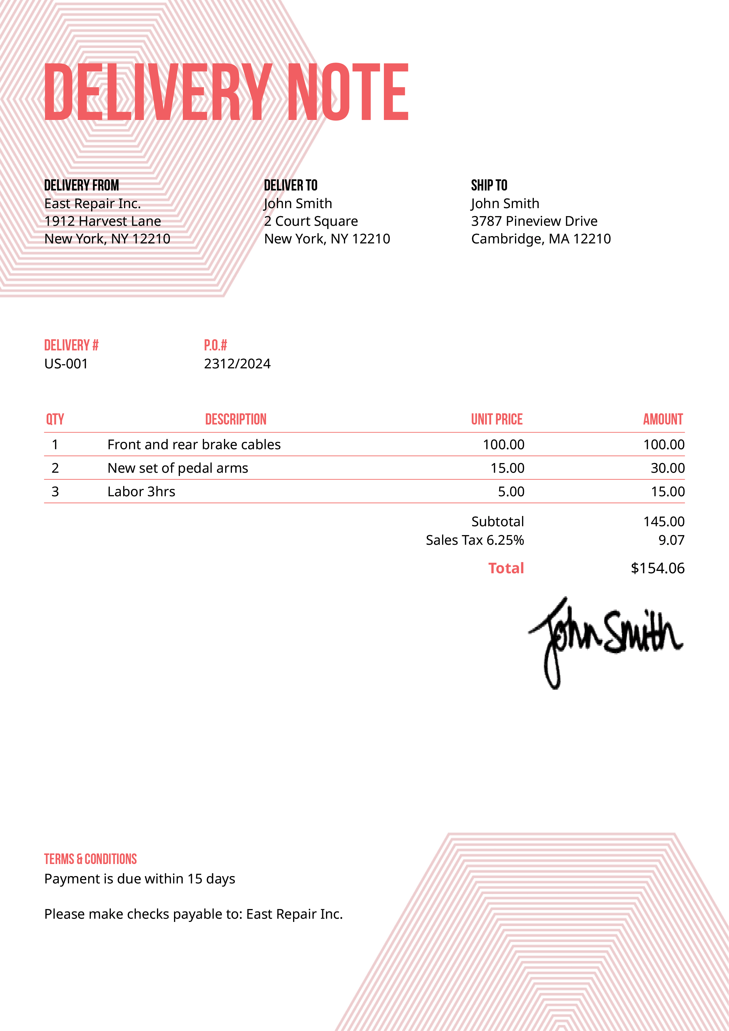Delivery Note Template Us Hexagons Pink 