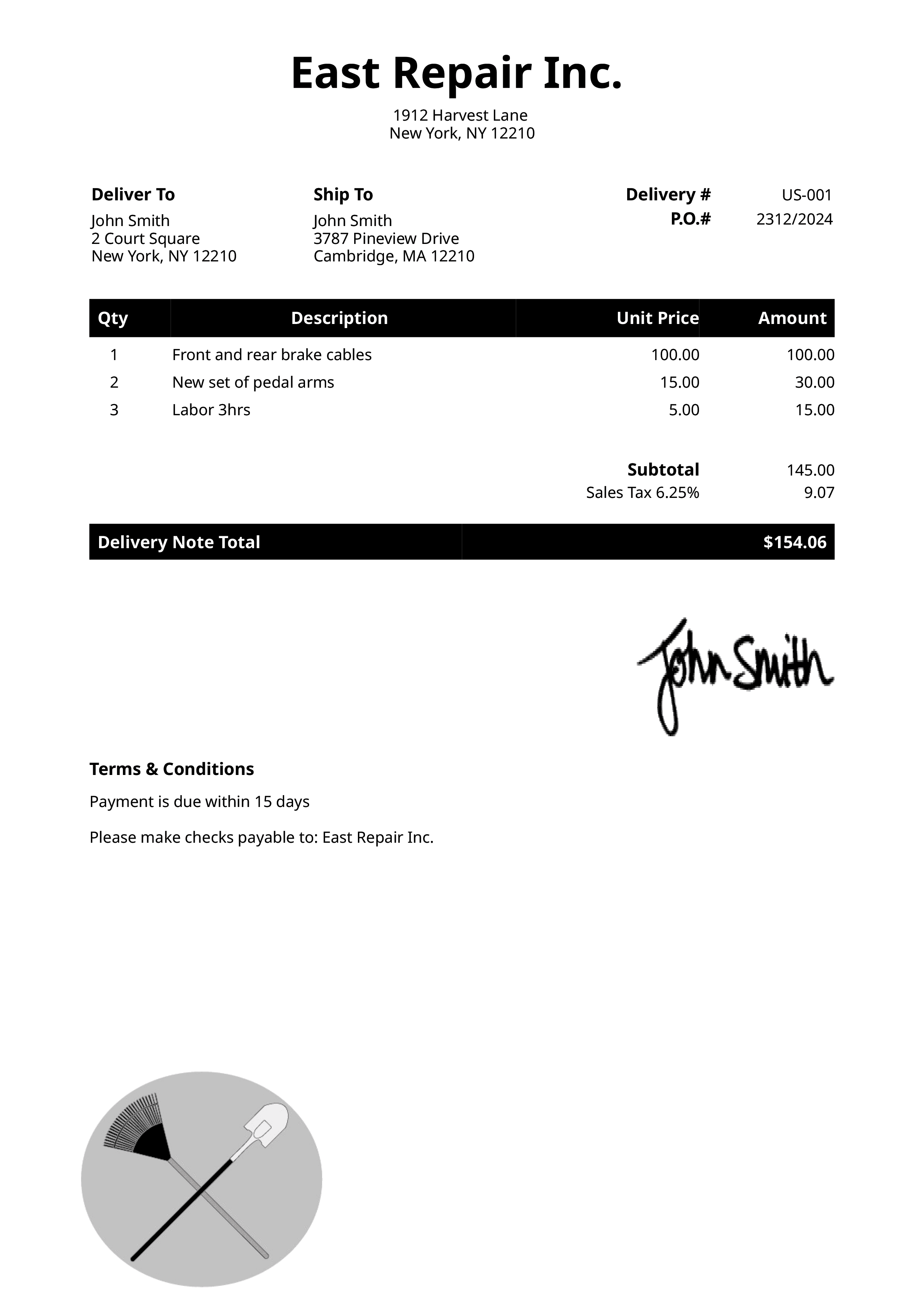 Delivery Note Template Us Landscaper Black 