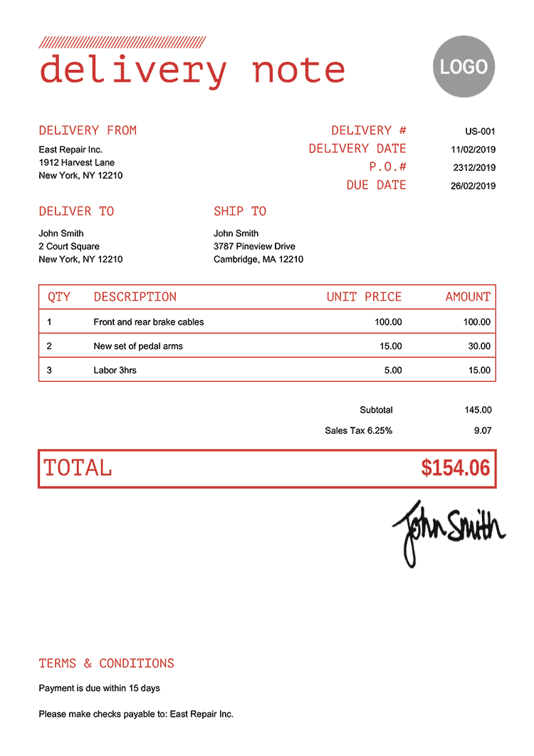 Free Delivery Note Templates Quickly Create Send As PDF