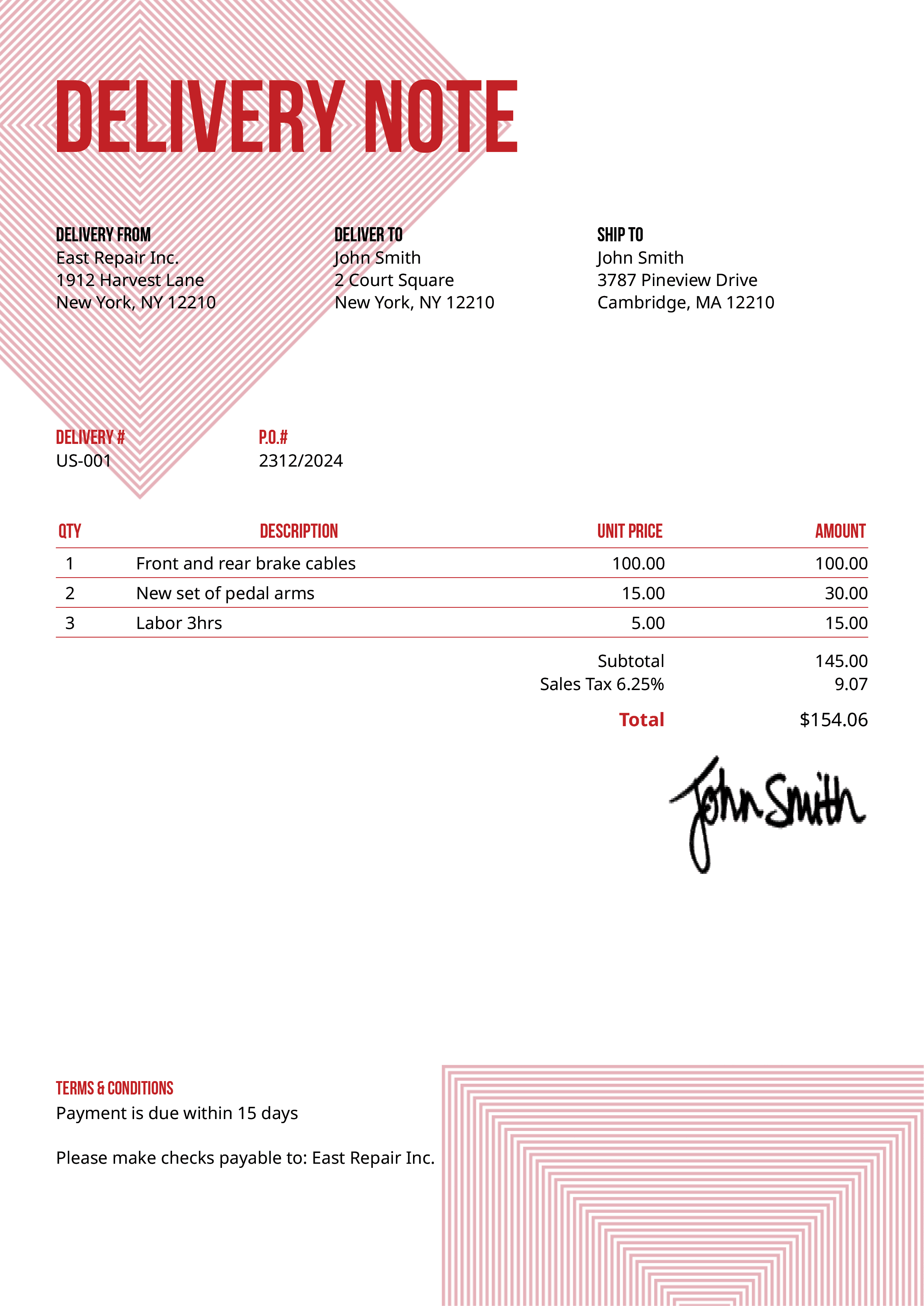 Delivery Note Template Us Squares Red 