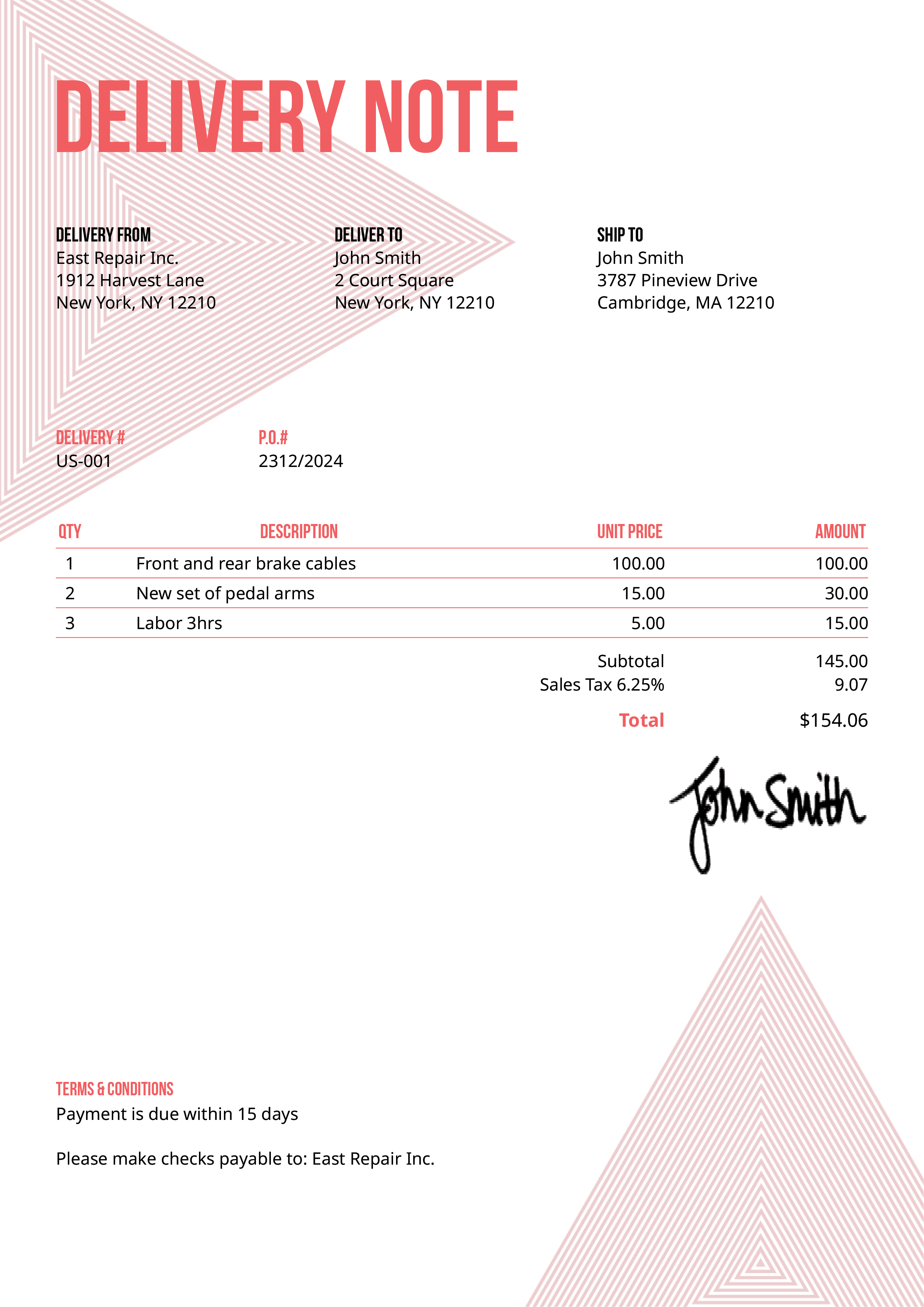 Delivery Note Template Us Triangles Pink 