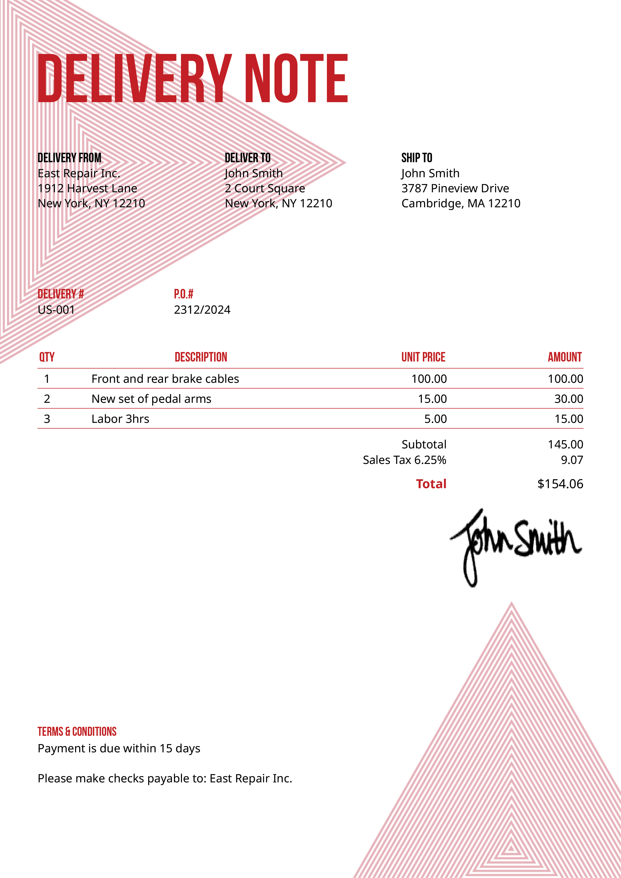 Delivery Note Template Us Triangles Red 