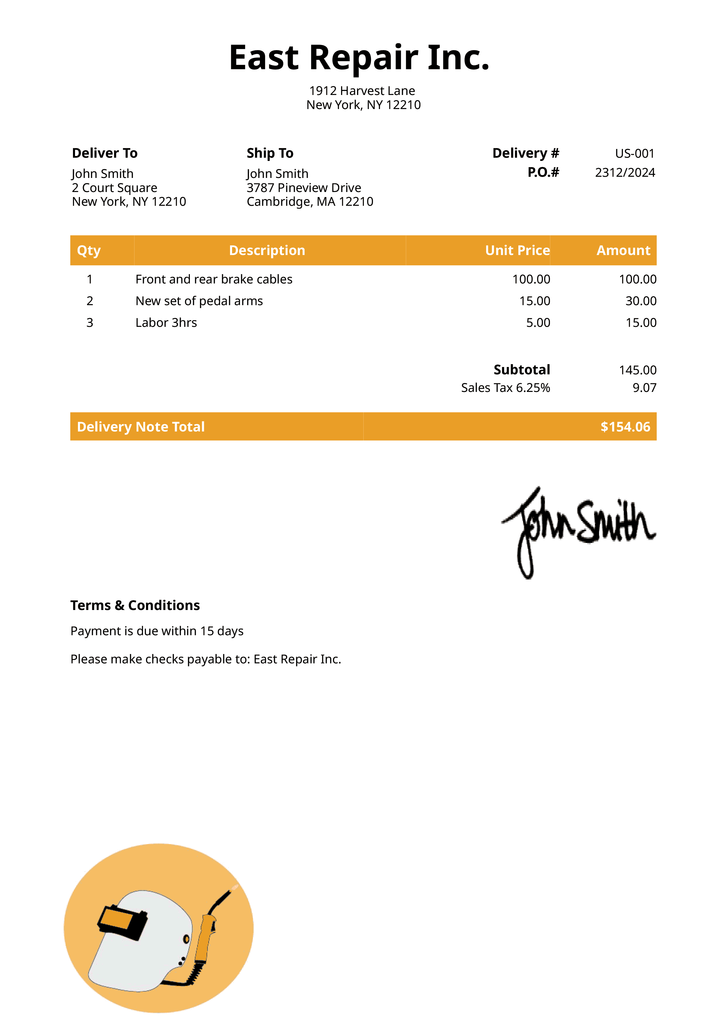 Delivery Note Template Us Welder Yellow 
