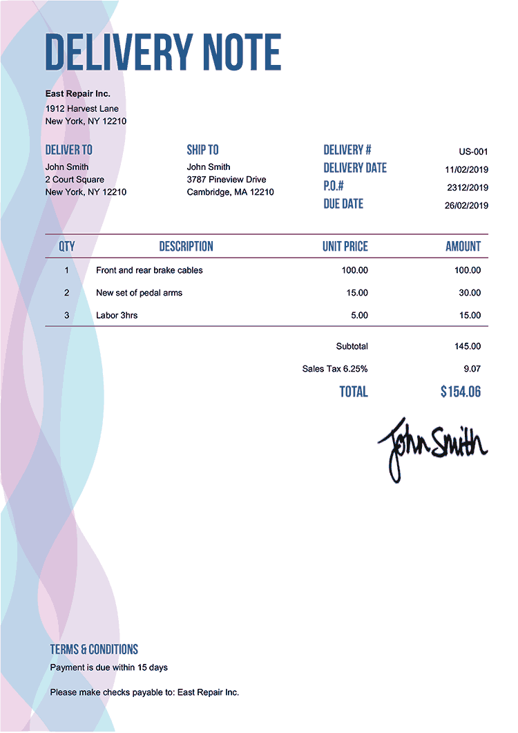 Free Delivery Note Templates Quickly Create Send As PDF