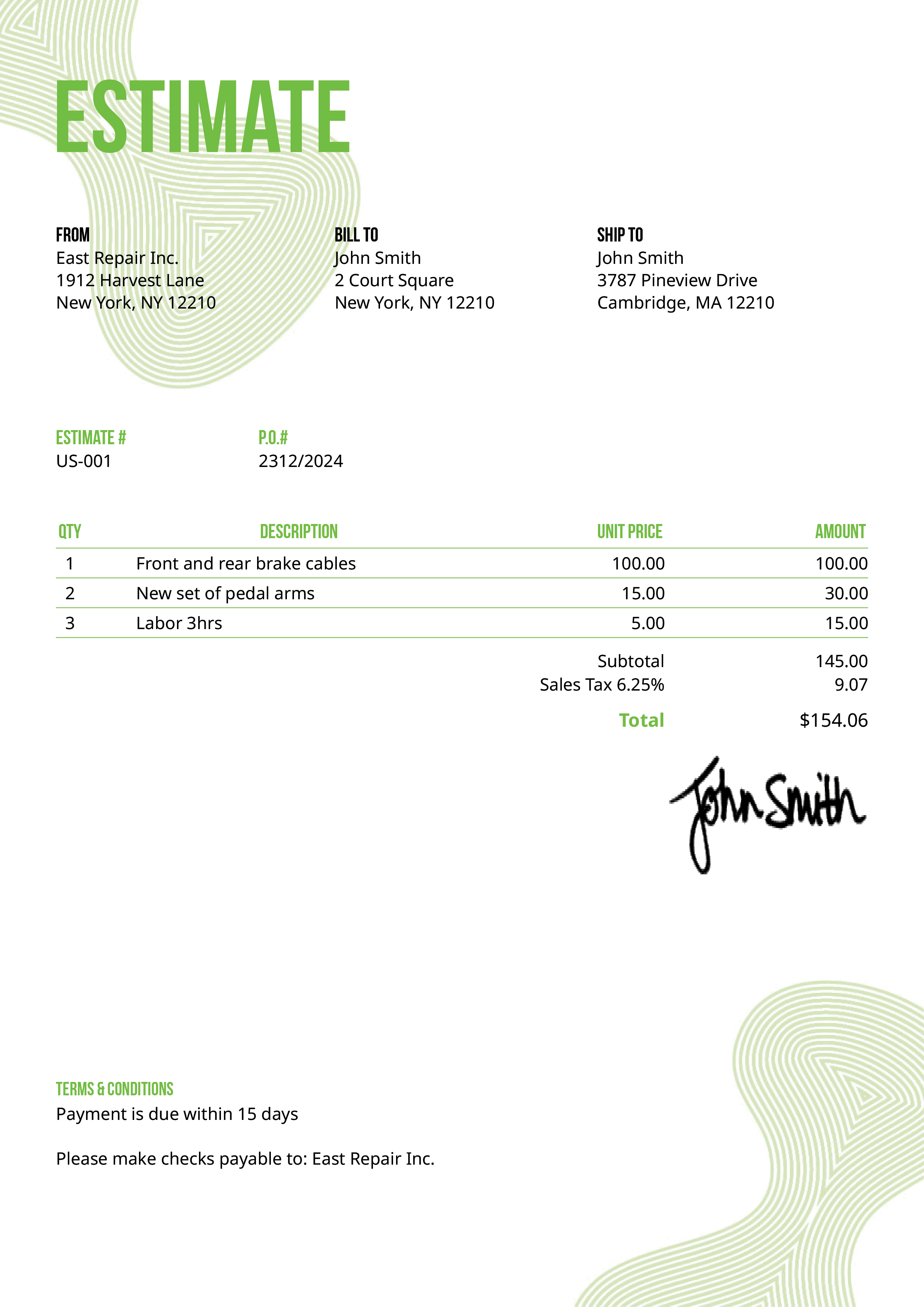 Estimate Template Us Blobs Green 