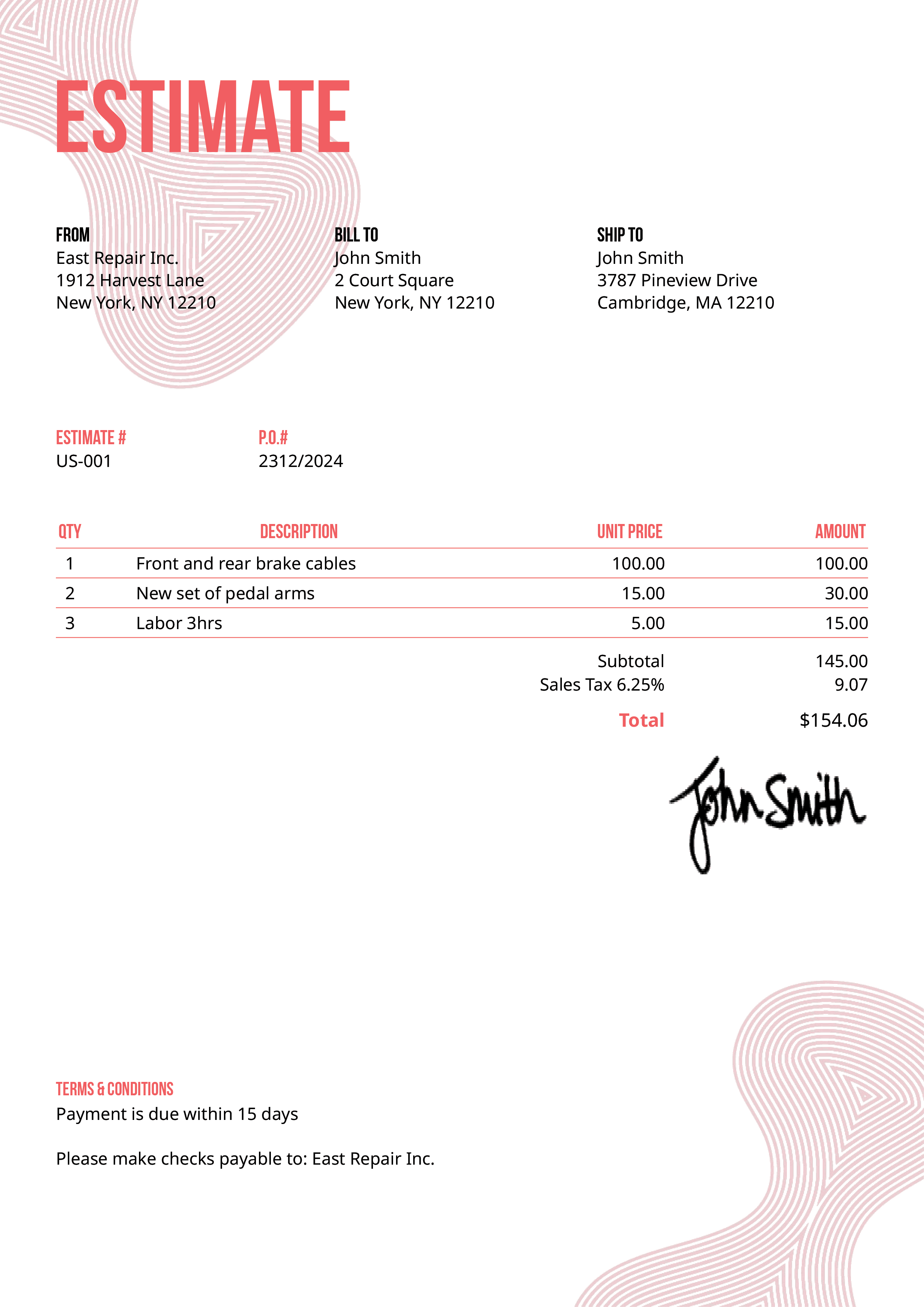 Estimate Template Us Blobs Pink 