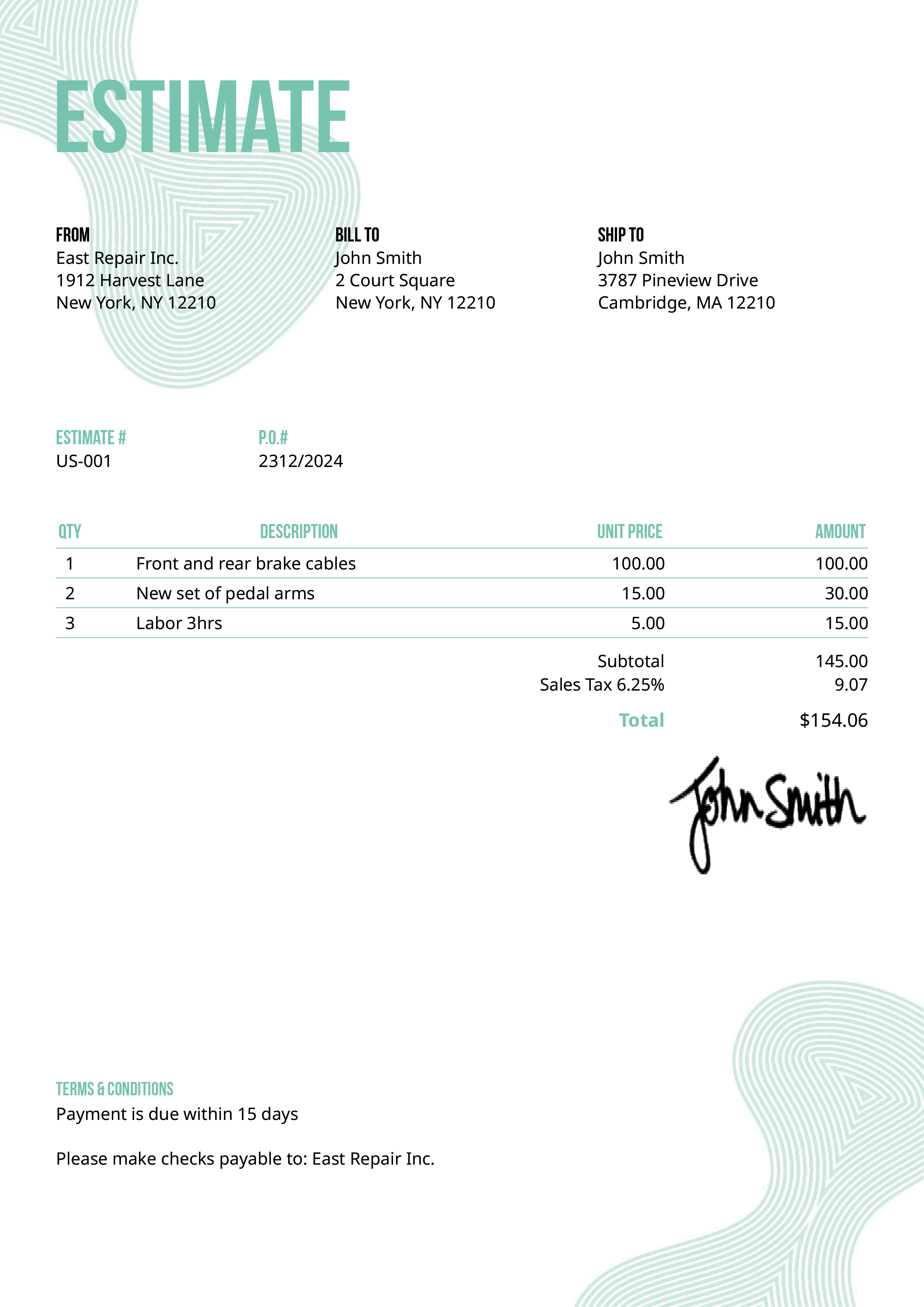 Estimate Template Us Blobs Turquoise 