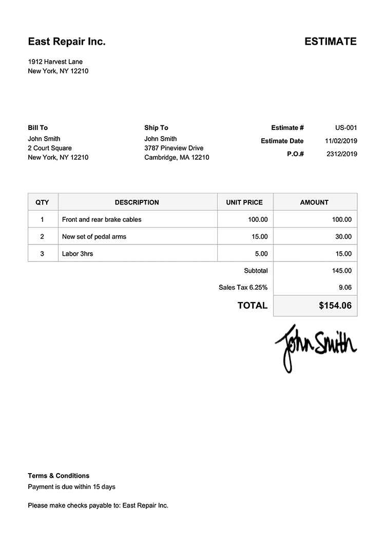 online building estimate form