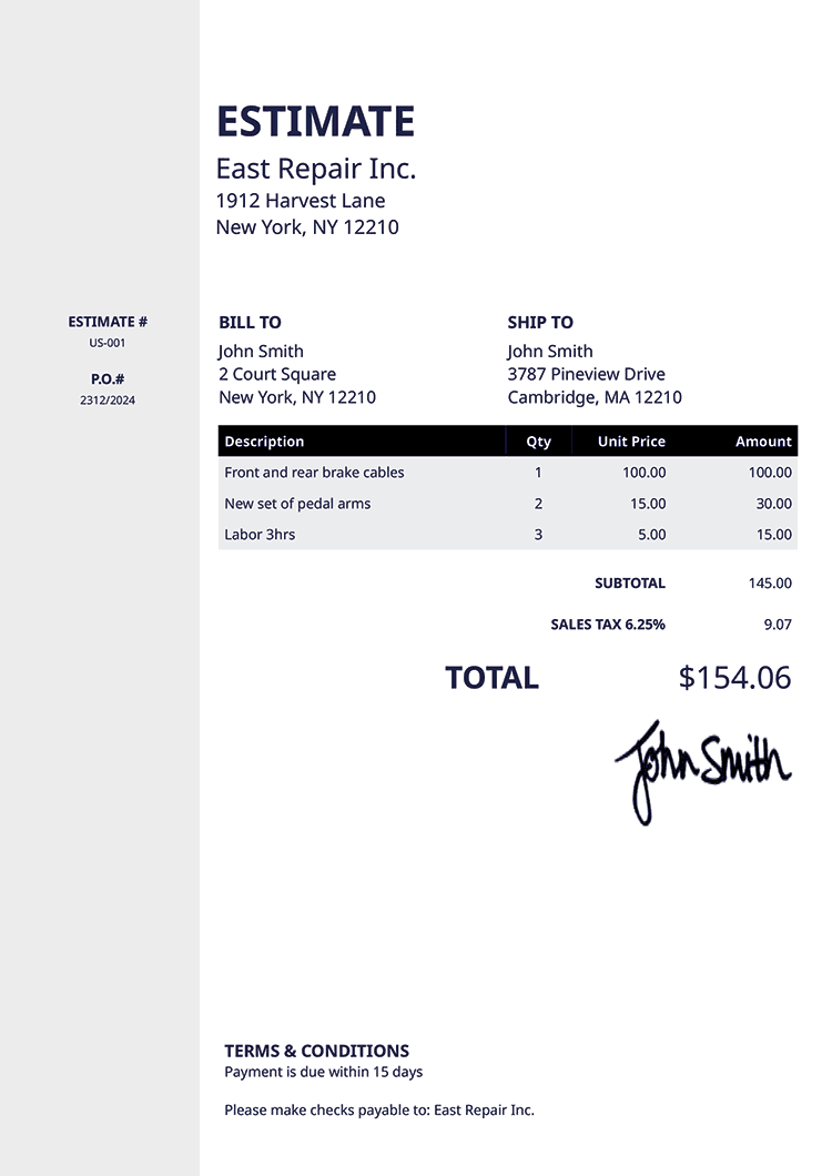 Estimate Template Us Column Black 