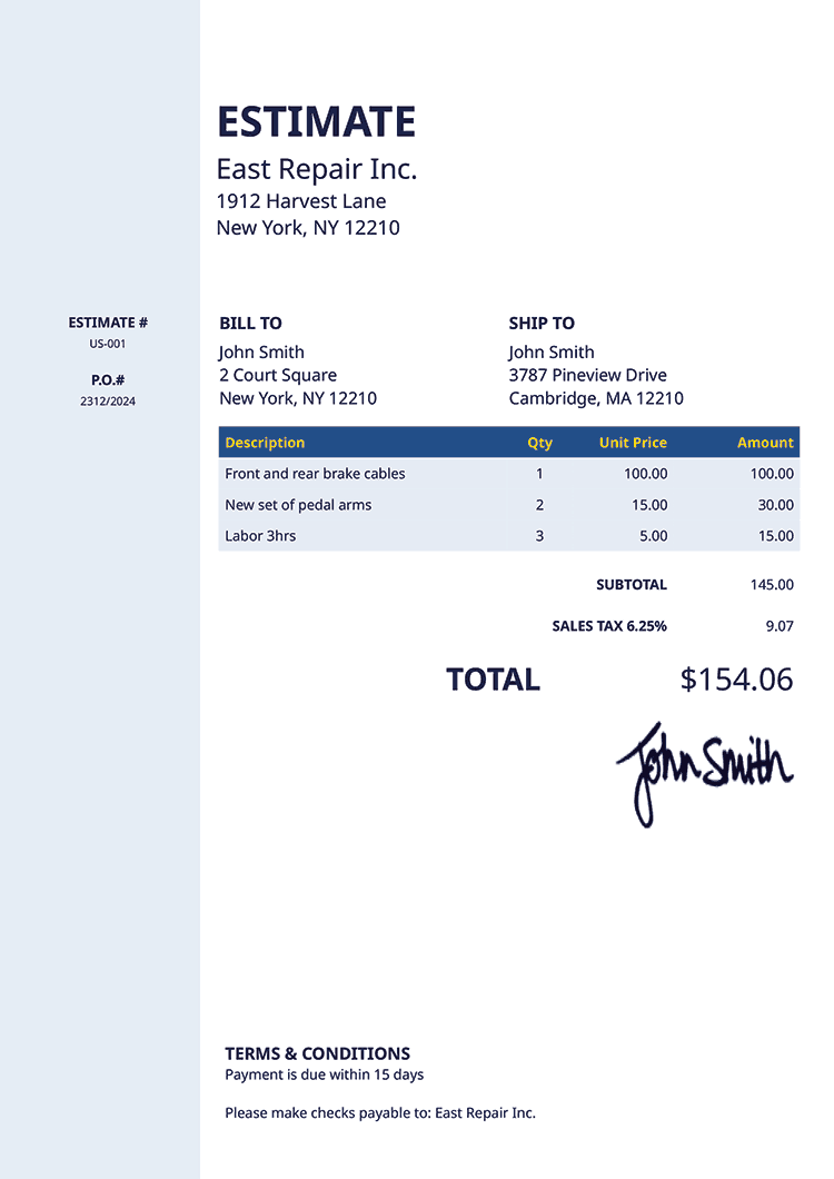 Estimate Template Us Column Blue 