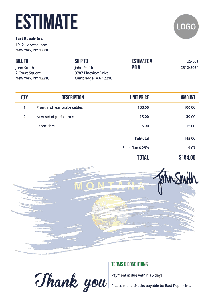 Estimate Template Us Flag Of Montana 