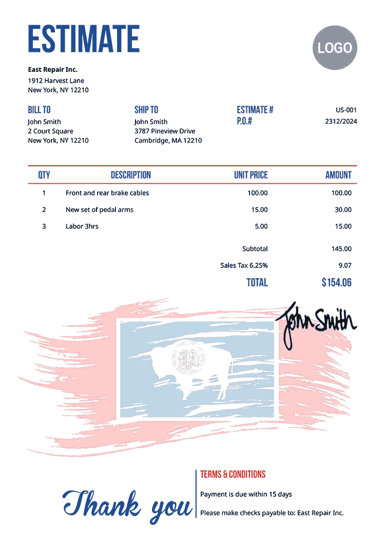 Estimate Template Us Flag Of Wyoming 