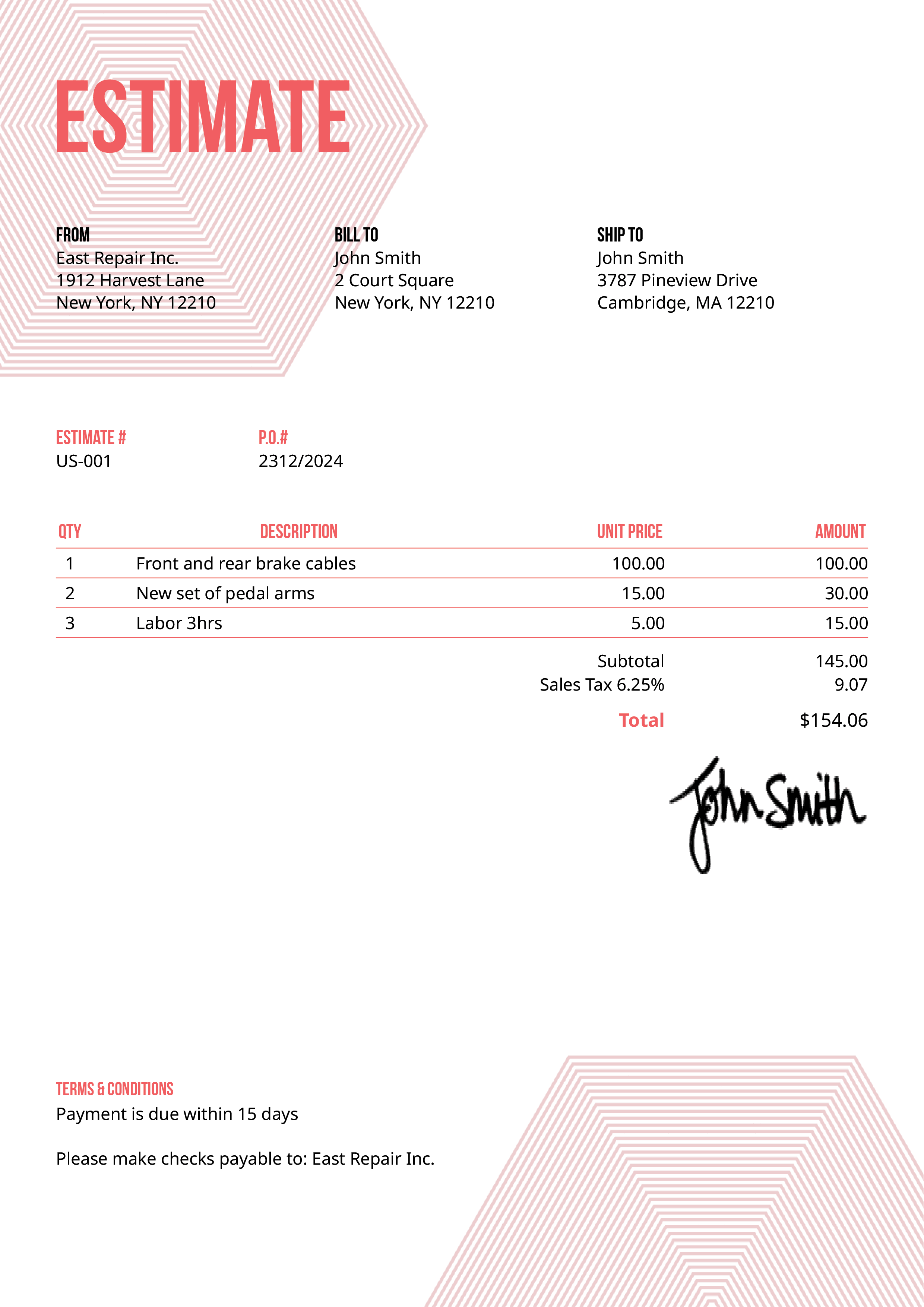 Estimate Template Us Hexagons Pink 
