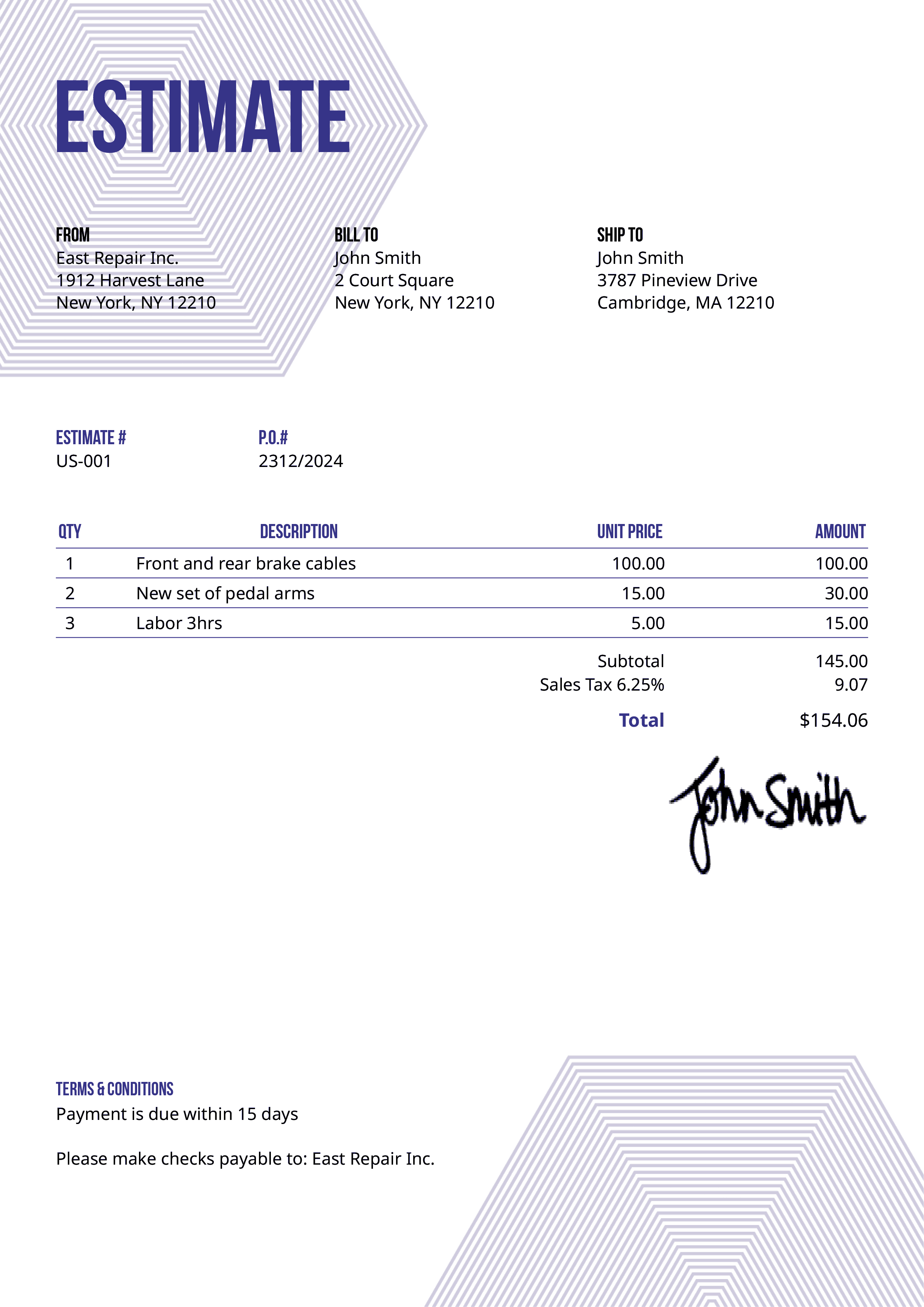 Estimate Template Us Hexagons Purple 