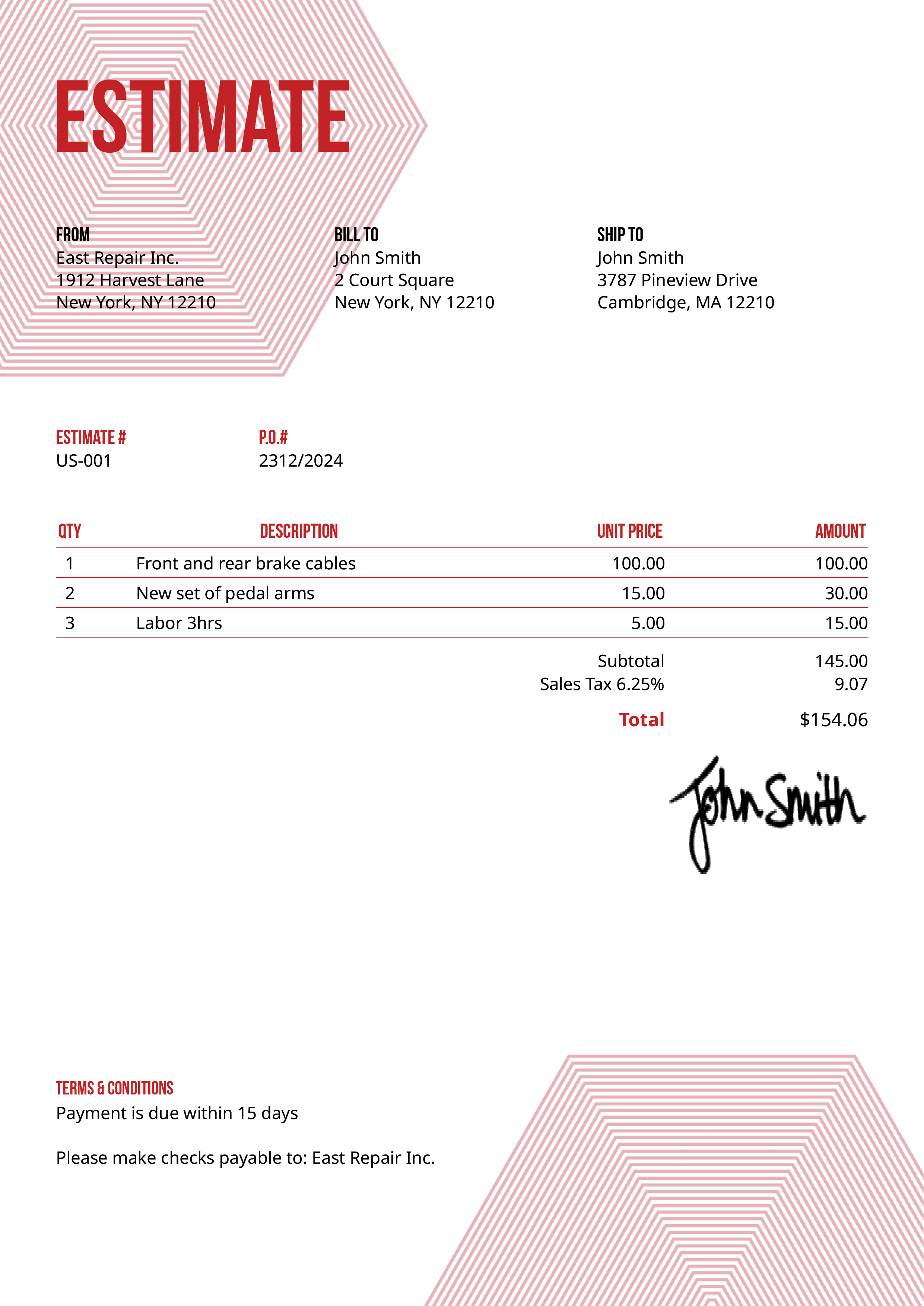 Estimate Template Us Hexagons Red 