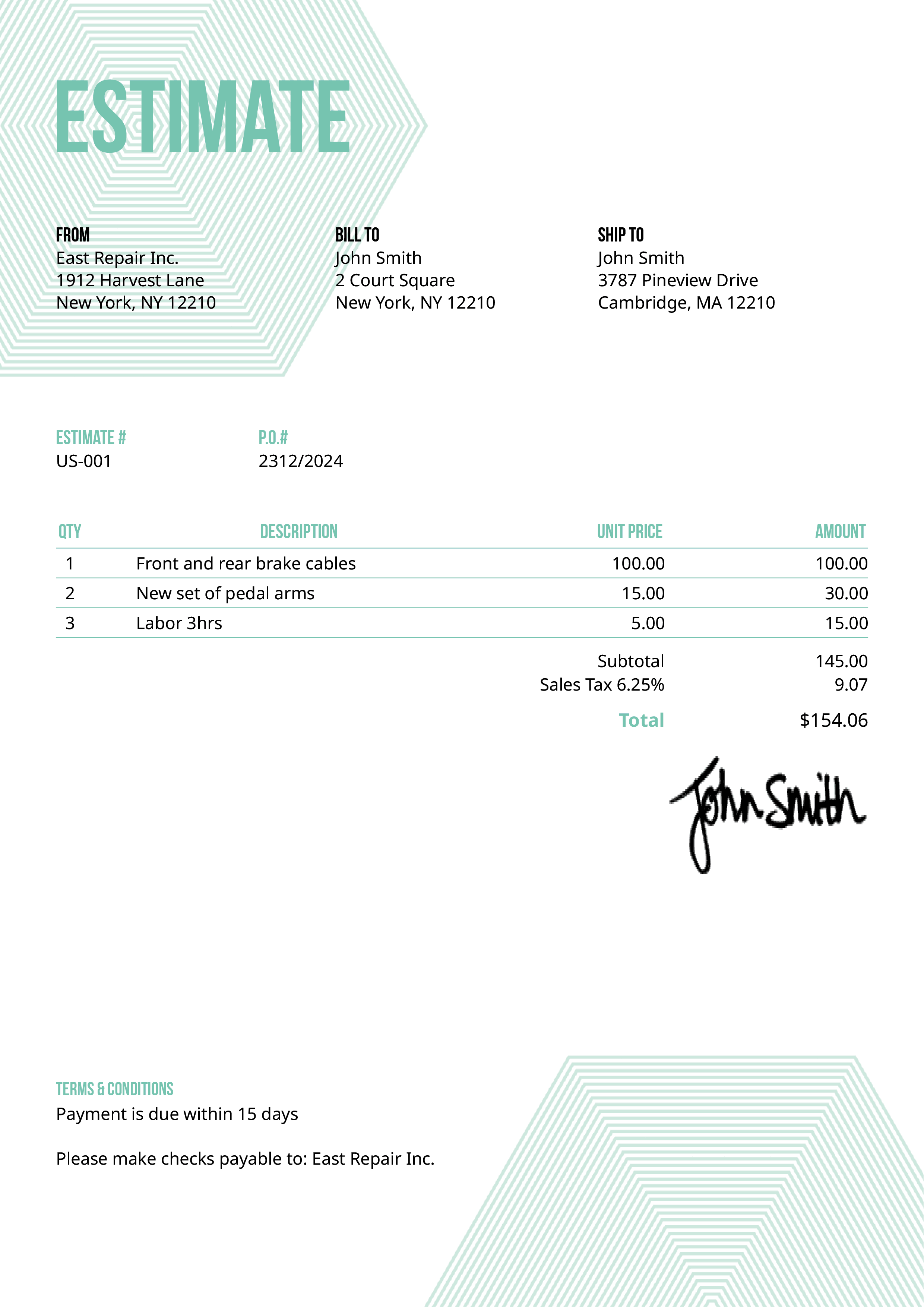 Estimate Template Us Hexagons Turquoise 