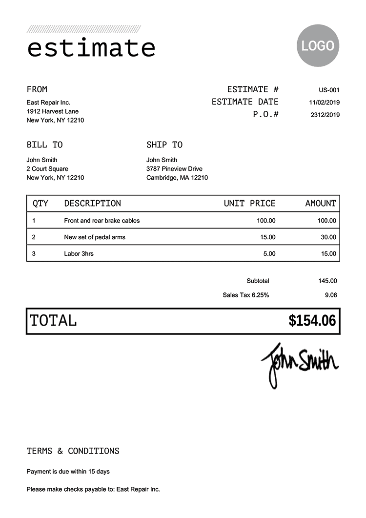 work estimate template illustrator free download