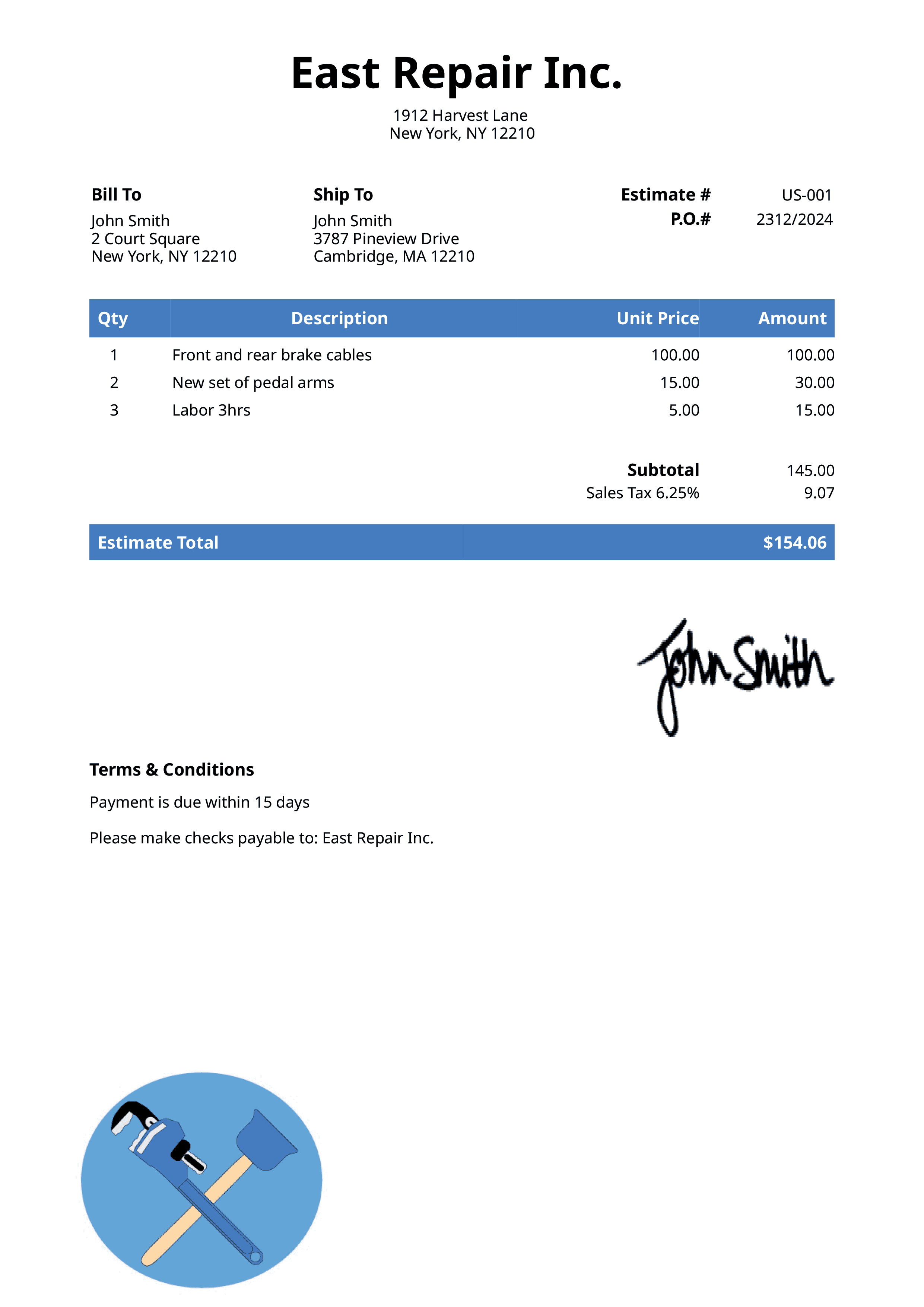 Estimate Template Us Plumber Blue 