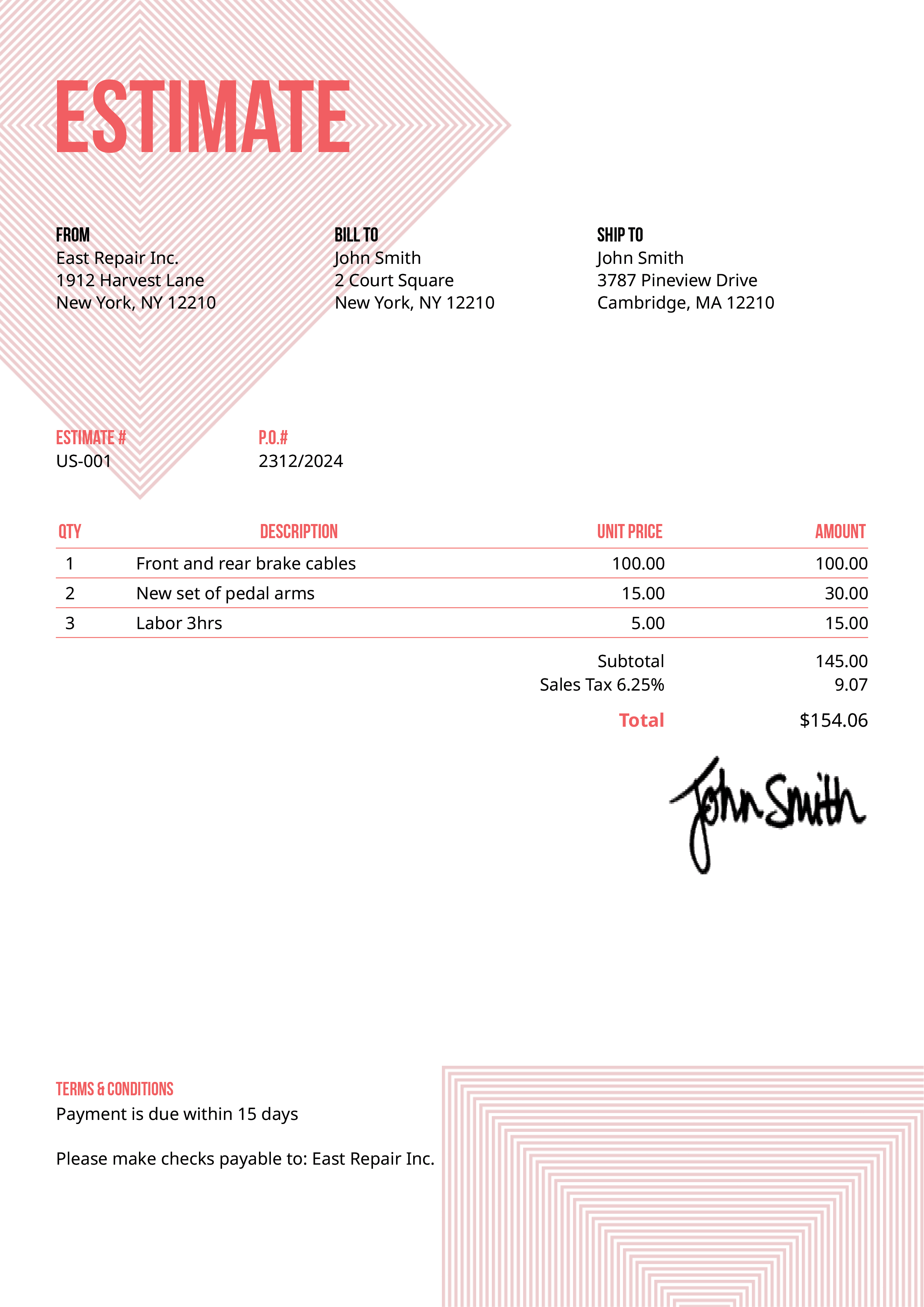 Estimate Template Us Squares Pink 