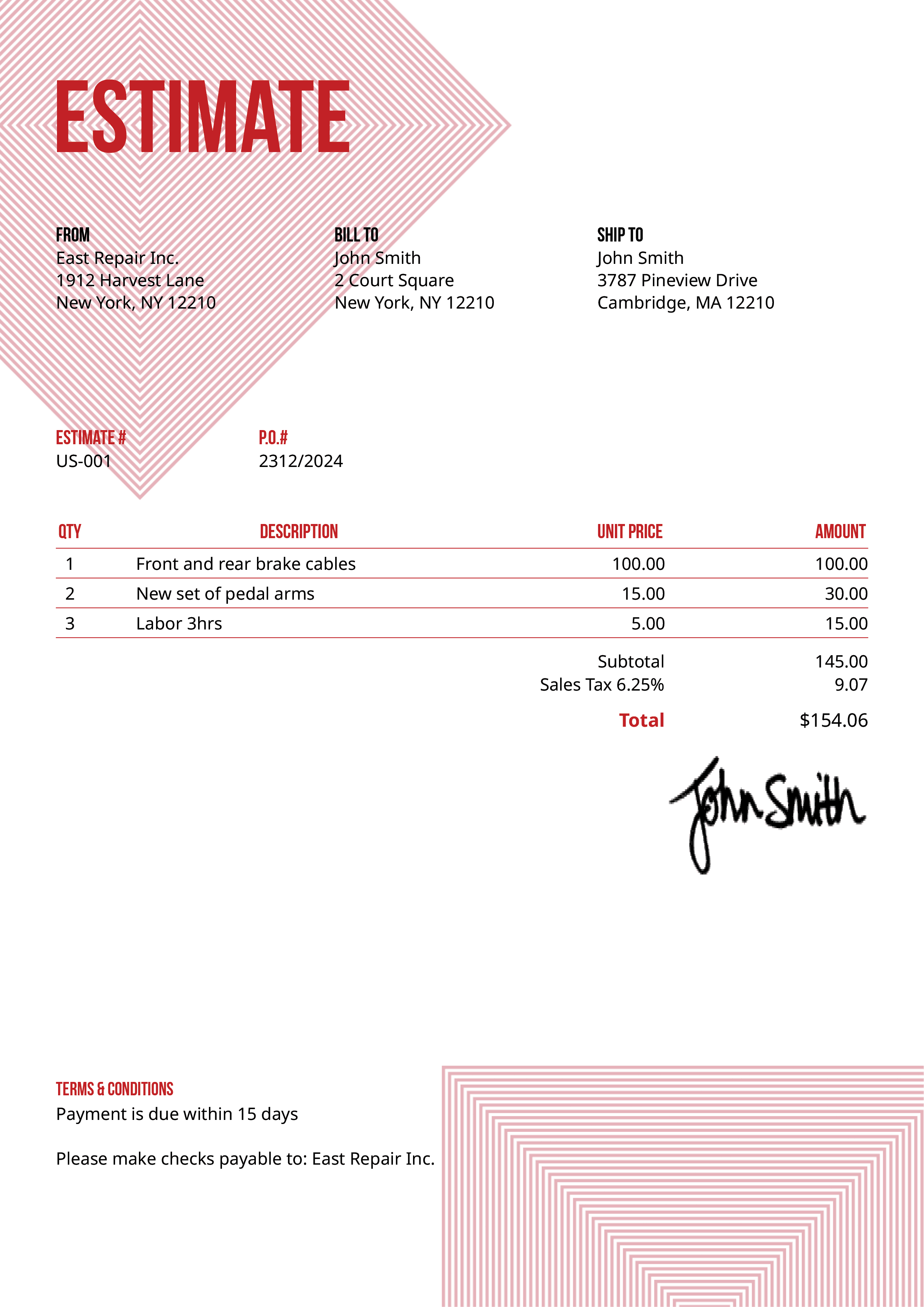 Estimate Template Us Squares Red 