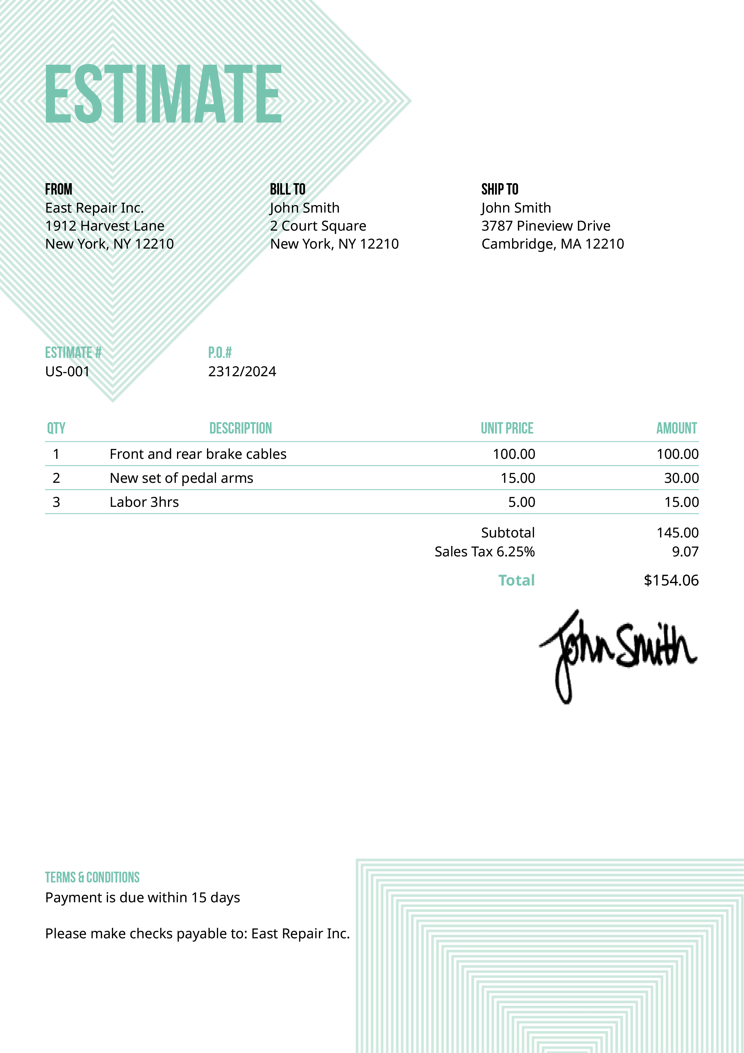 Estimate Template Us Squares Turquoise 
