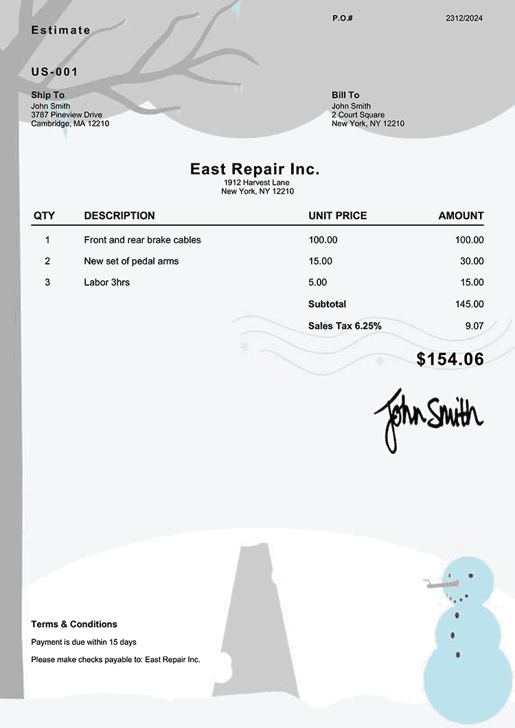 Estimate Template Us Tree Hill Winter 