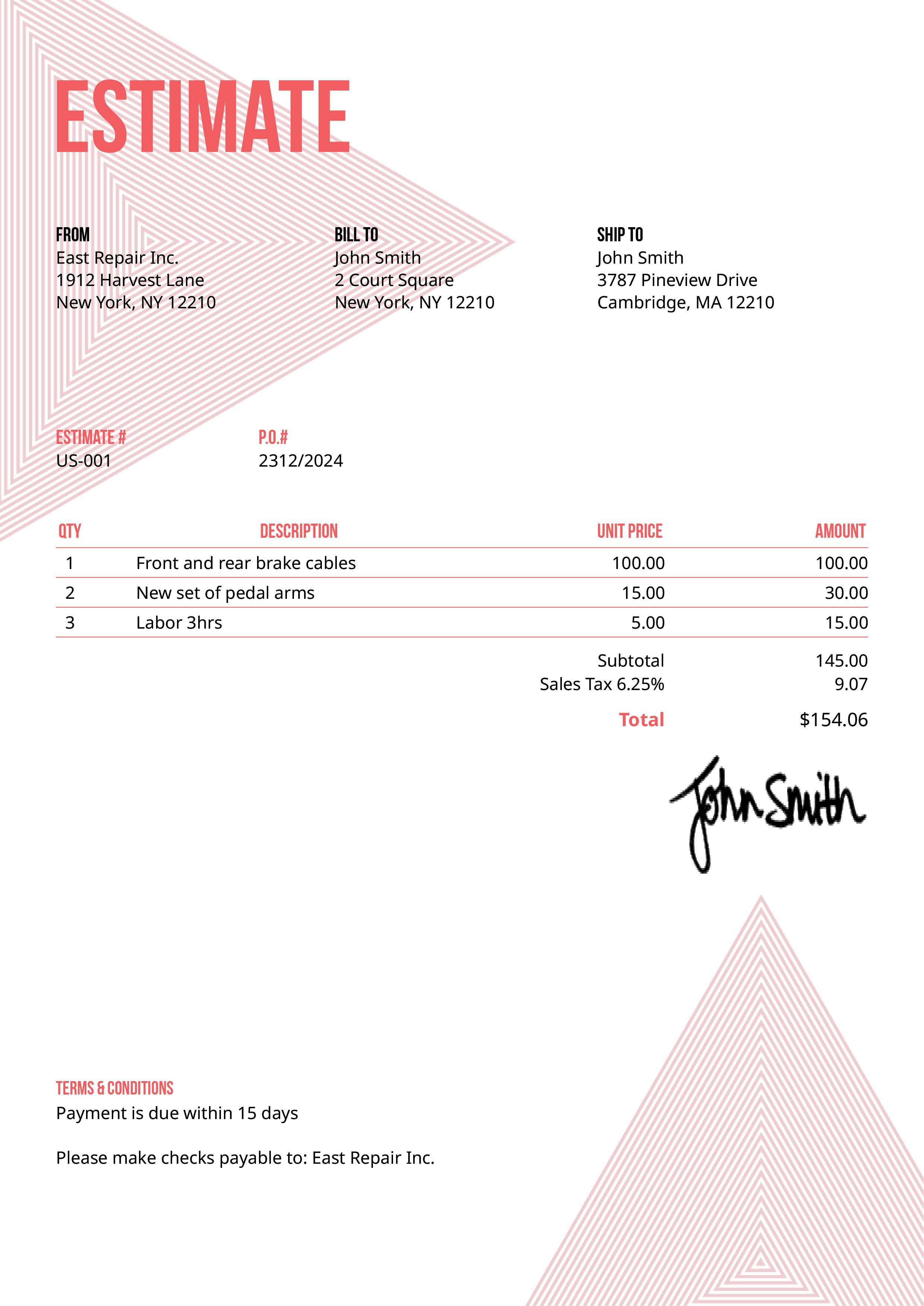 Estimate Template Us Triangles Pink 