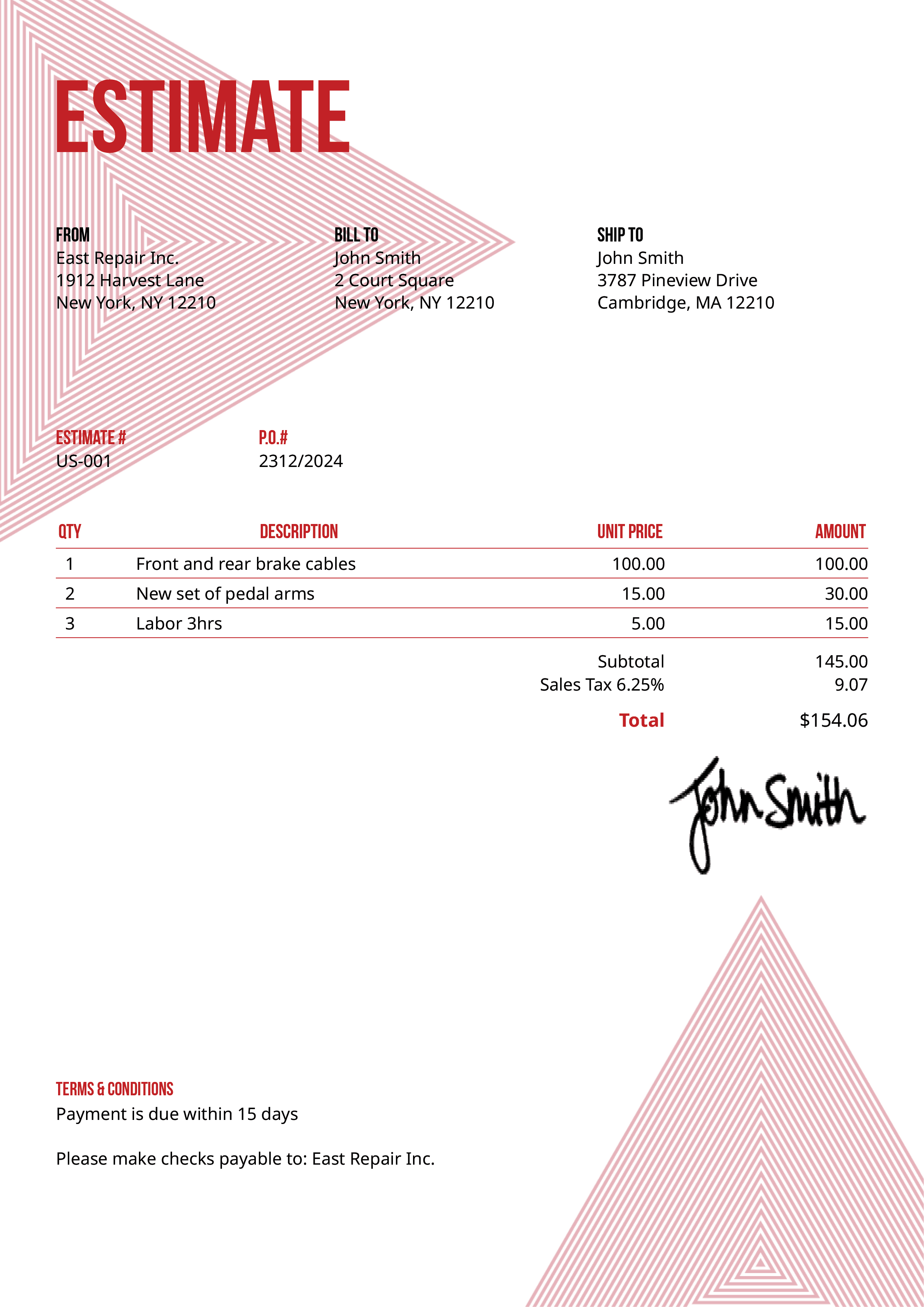 Estimate Template Us Triangles Red 