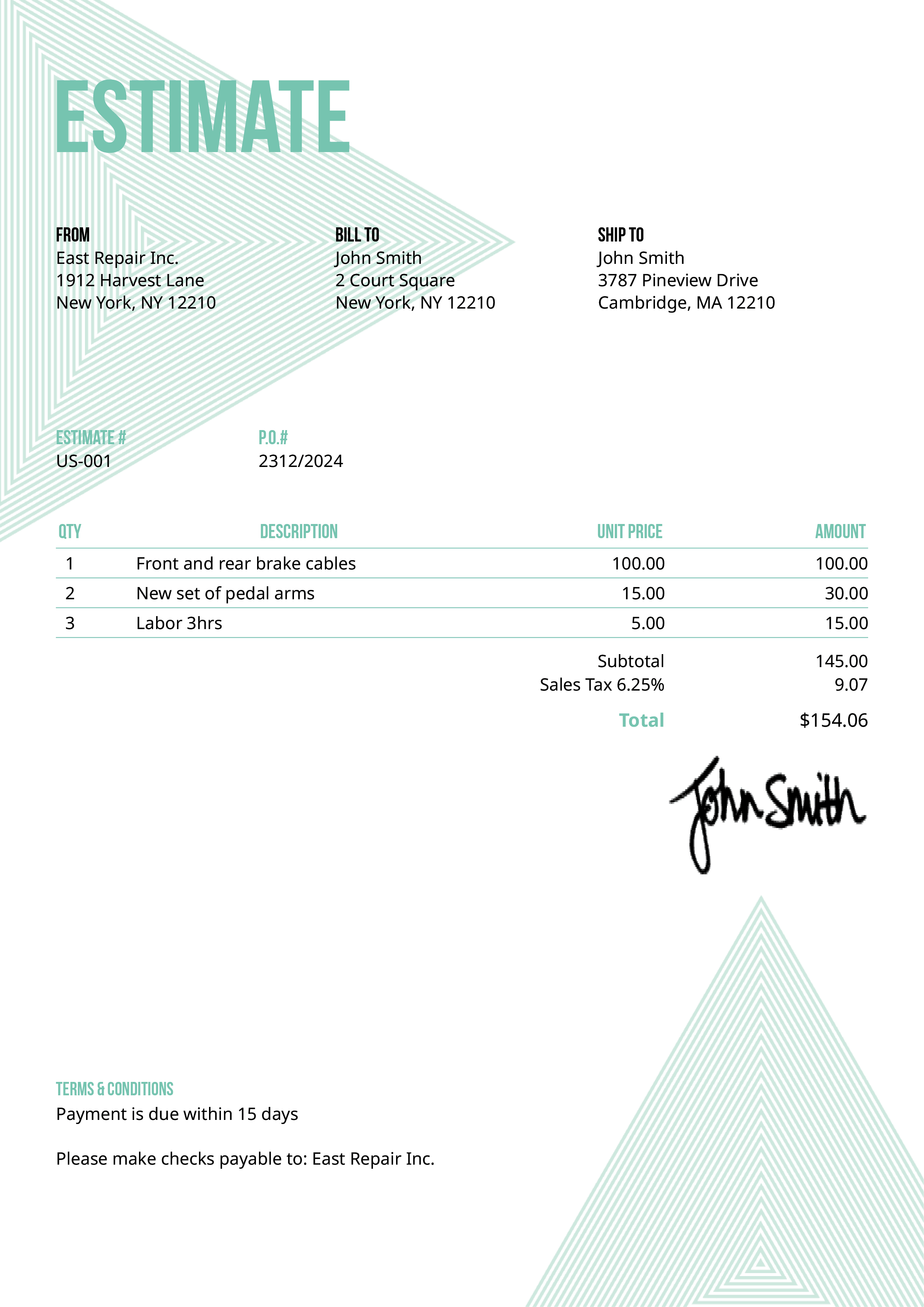 Estimate Template Us Triangles Turquoise 