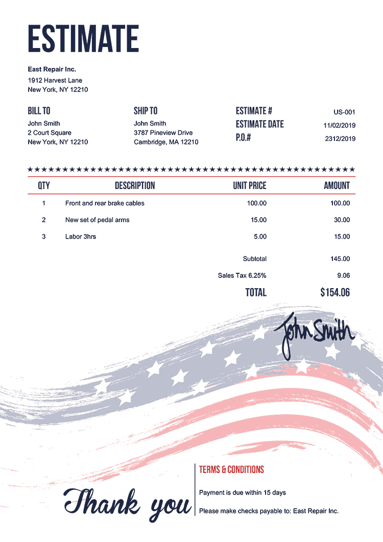 Estimate Template Us Us Flag 