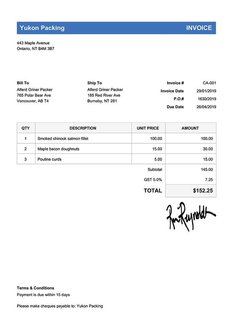 Invoice Template Ca Classic Blue