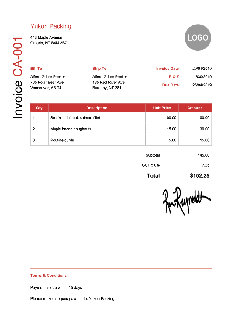 Invoice Template Ca Modern Red
