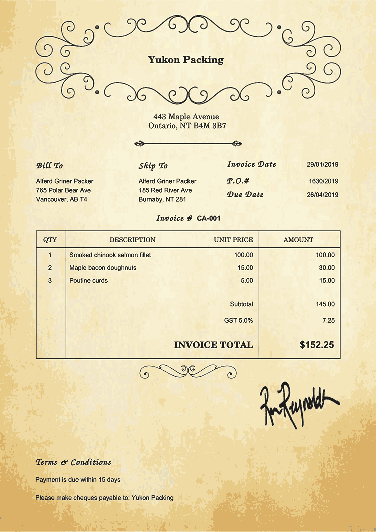 Invoice Template Ca Oldie