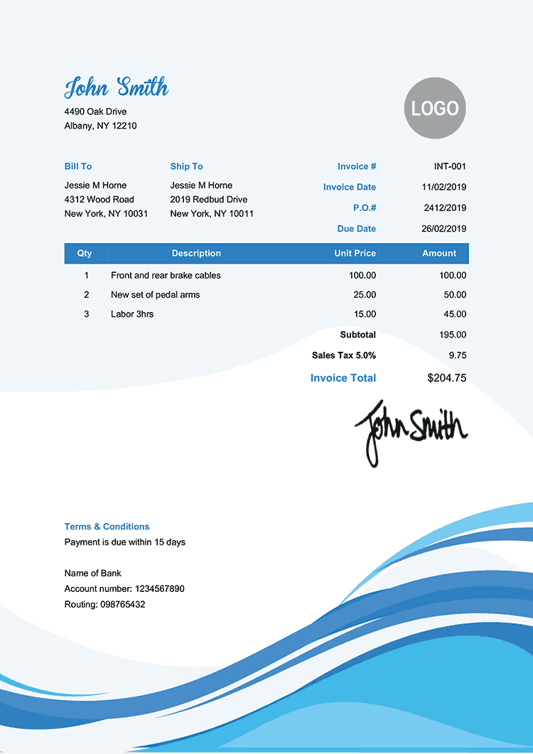 Invoice Template In English With Cool Waves
