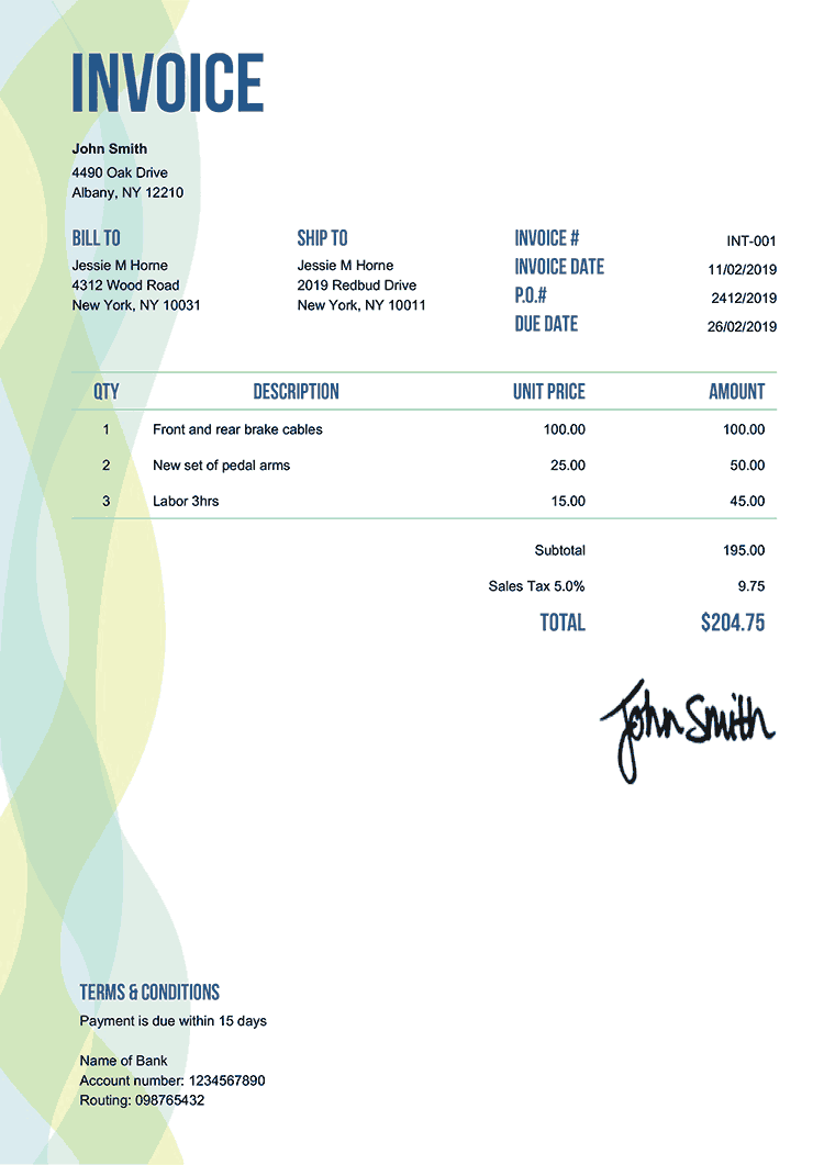 Dexter Version Invoice Template In English 