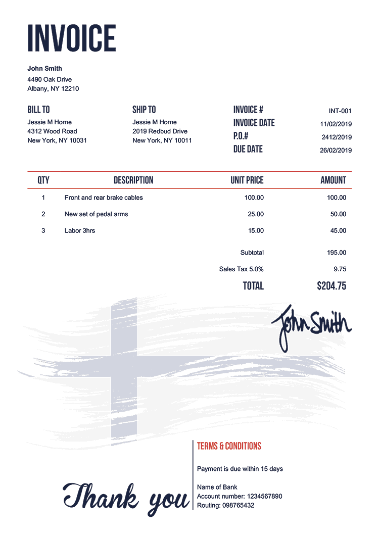 Invoice Template En Flag Of Finland