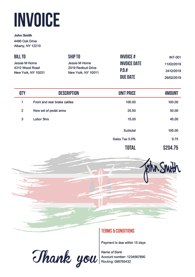 Invoice Template Showing A Kenyan Flag In The Background