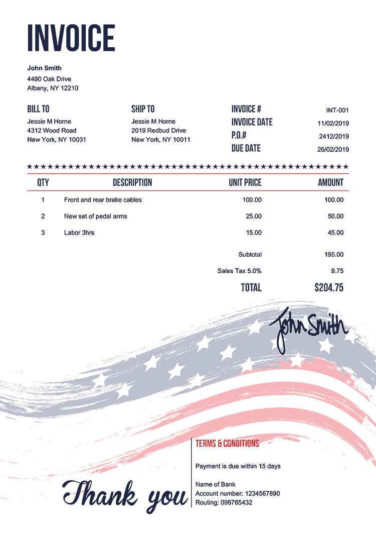 Invoice Template En Us Flag