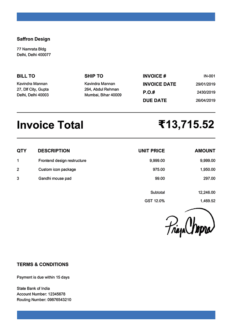 Invoice Template In Band Blue