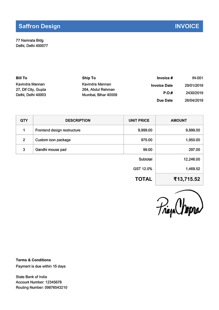 Invoice Template In Classic Blue
