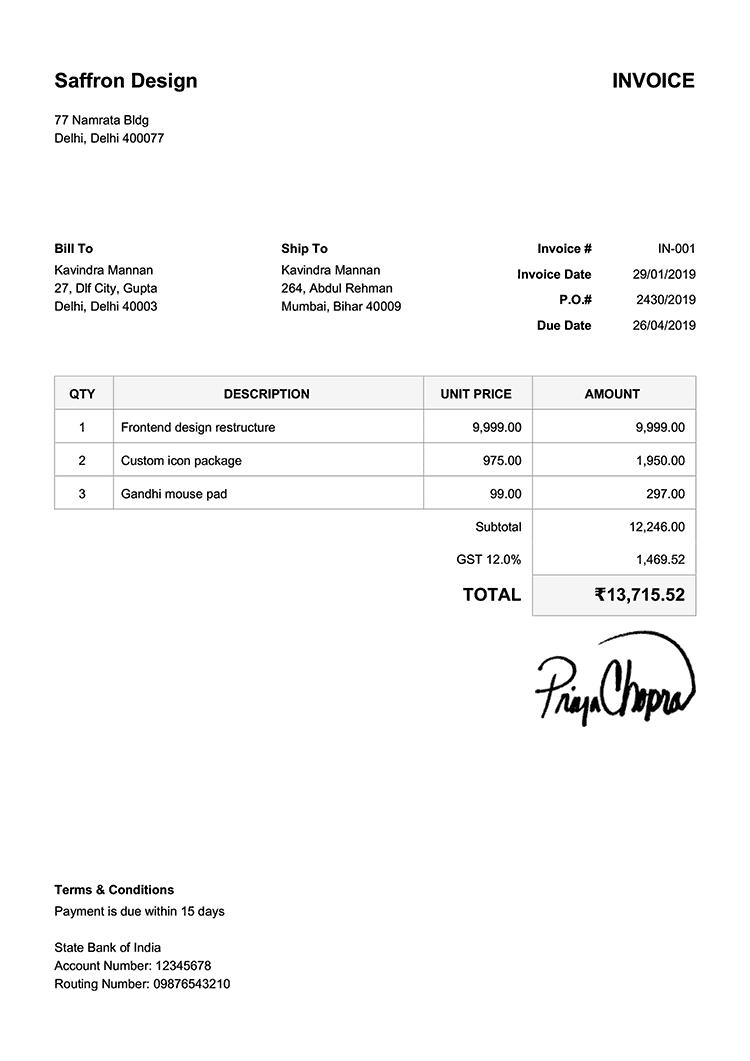 Invoice Template In Classic White