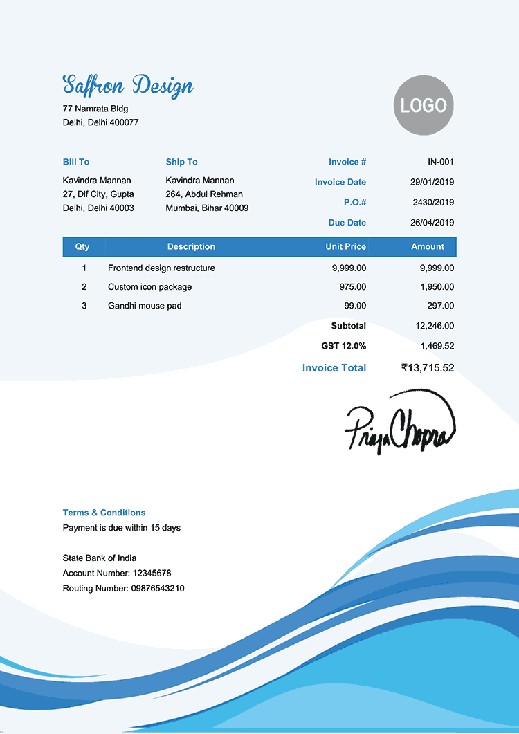 Invoice Template In Cool Waves