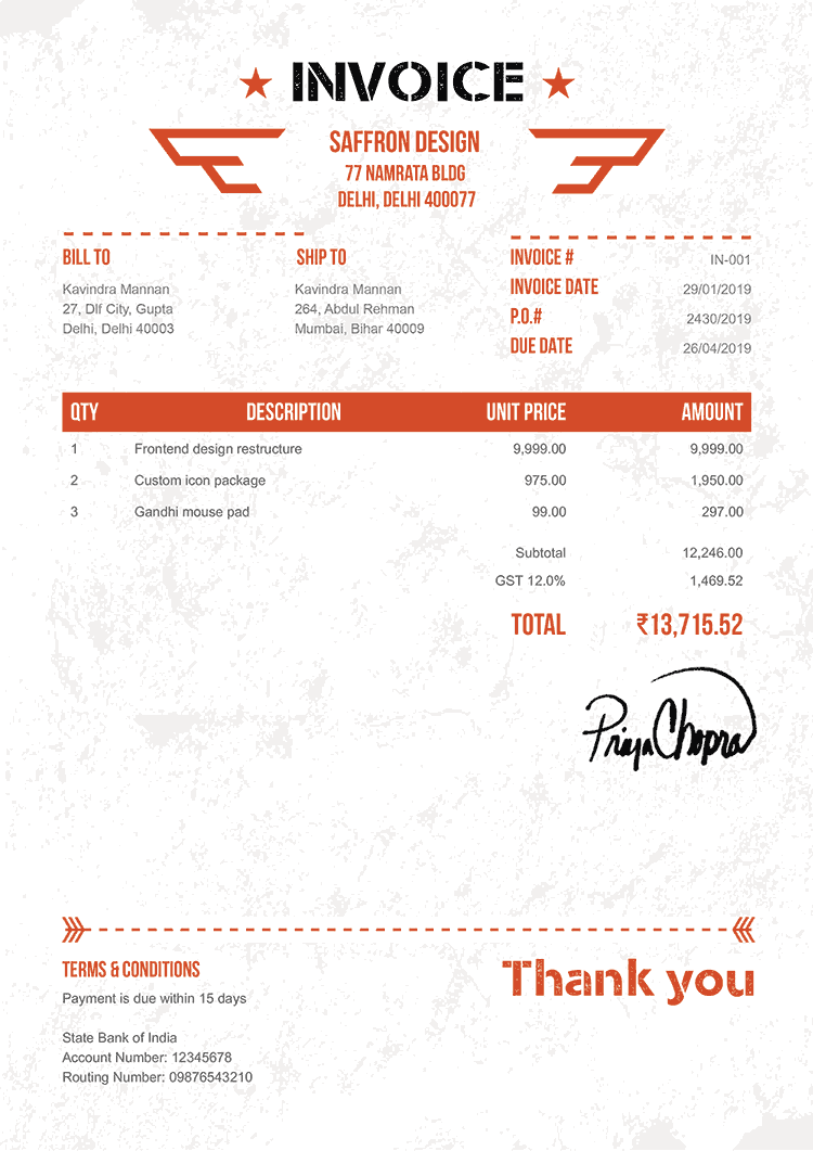 Invoice Template In Military Orange