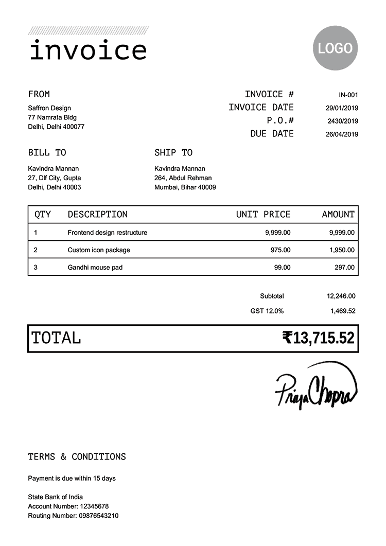 Invoice Template In Mono Black